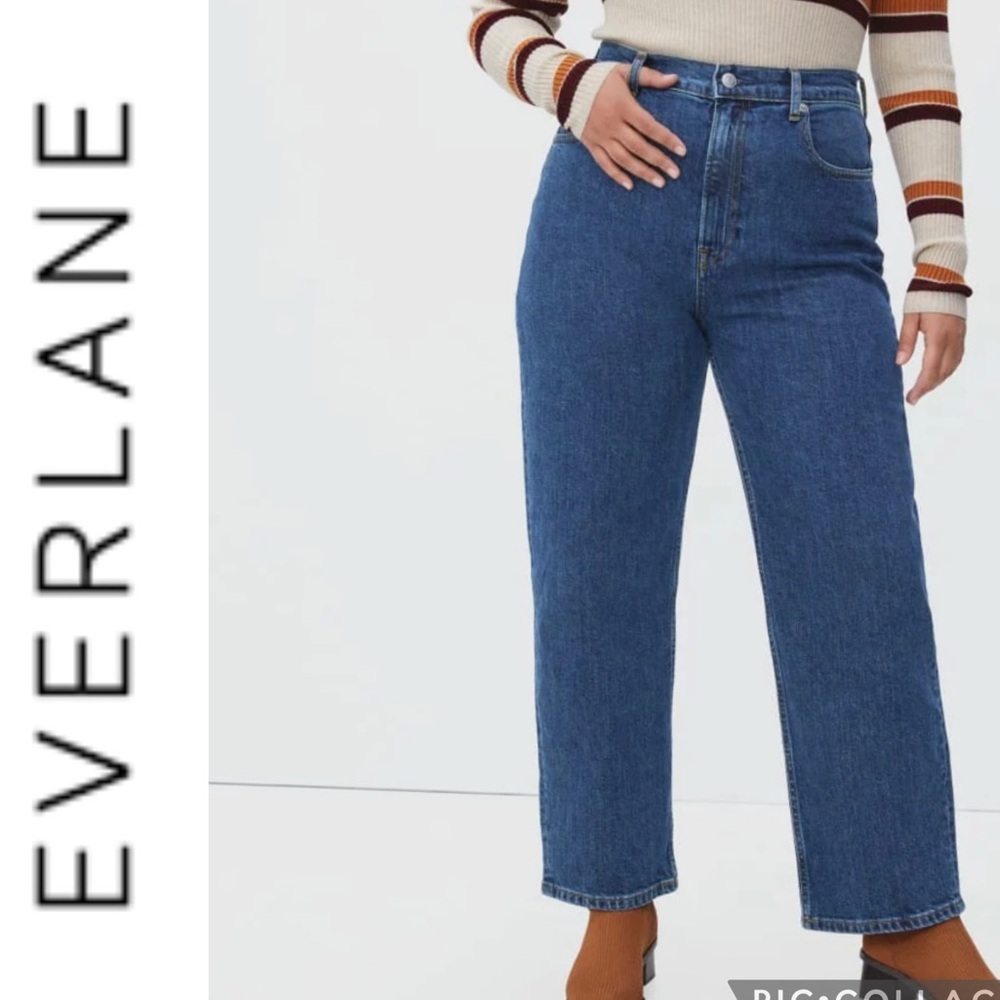 Everlane 90s Way High Organic Cotton Classic Blue Straight Wide Leg Cute Jeans - Picture 2 of 15
